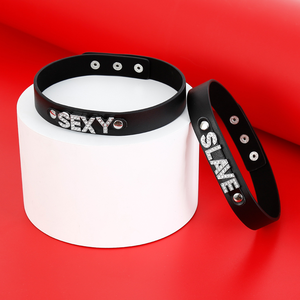 Collar de Cuero PU con Decoración de Diamantes y Letras Sexys <span class=keywords><strong>para</strong></span> Mujeres y Hombres - Product Image 1