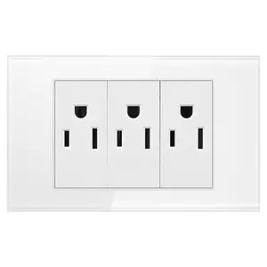 Smartdust US Tempered Glass Finish High End 120*72 Mount Power Electric 6 Pin 3 Way Wall Socket Outlets