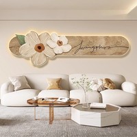 Lukisan Dinding Gaya Krim untuk Ruang Tamu, Hiasan Dinding Sofa Horizontal, Lukisan Bunga di Samping Tempat Tidur dengan Lampu Mural