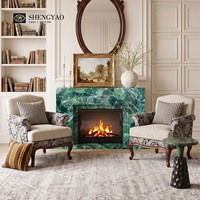 Décoration intérieure de luxe, cheminée personnalisée en cristal de fluorite verte et en pierre de quartz pour salon de villa