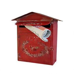 Rustic <b>Metal</b> Post <b>Box</b> Wedding Decoration Customizable Mailbox Red Coated Sheet Iron Wall Mount Letter <b>Box</b> For Christmas Decor - Product Image 1