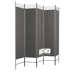 Separador de Ambientes de 5 Paneles, 78.7x86.6, Pantalla de Tela Antracita, Plegable, Diseño Moderno - Product Image 1