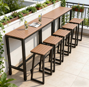 BRIO <span class=keywords><strong>Tavolo</strong></span> <span class=keywords><strong>da</strong></span> <span class=keywords><strong>Parete</strong></span> Moderno per Esterni, Balcone, in Ferro Battuto e Legno Massello di Pino, Anti-Corrosione, Impermeabile, con Gambe Alte - Product Image 5