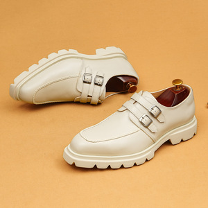 English style white double buckle men's 2026 new genuine leather thick-soled business casual high-end leather <b>shoes</b> - Product Image 4