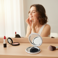 Mini miroir de maquillage pliable double face, rond, en acrylique et métal, écologique et portable