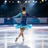 Robe de patinage artistique bleu cyan dégradé avec strass et maille, manches longues, pour enfants et adultes, tenue de performance pour compétition sur glace