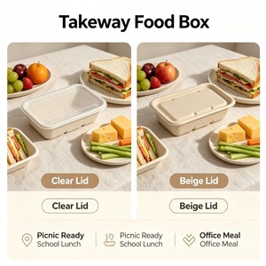 Boîte à emporter jetable légère et compostable de 550 ml, avec couvercle de différents styles, en promotion - Product Image 6