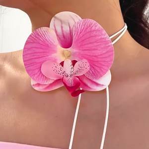 Boucles d'oreilles orchidée Bijoux Grande Fleur Collier Ras Du Cou - Product Image 4