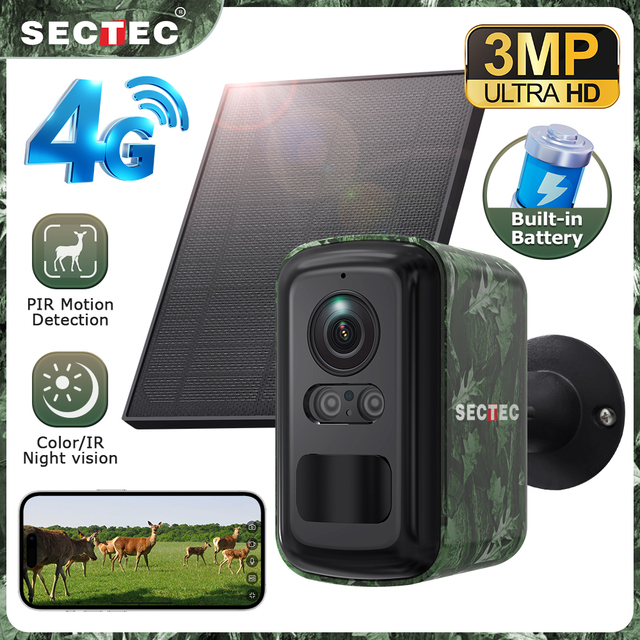 SECTEC Small 4G Sim Card Ip66 Mini Hidden Camera Solar Powered PIR Security 3mp Mini Hunting Security Mini Wifi Camera