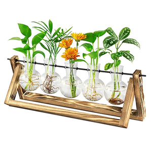 Nueva Estación de Propagación de Escritorio para Jardín, Maceta de Cristal con Soporte de Madera, Terrario Cilíndrico, Florero con Bombilla de Aire - Product Image 1