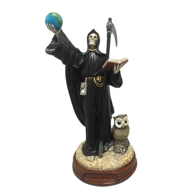 Resina Santa Muerte Amarilla estatua artesanía Santa muerte Grim Reaper artículos religiosos Halloween decoración del hogar