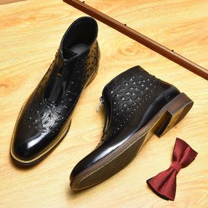 New Trendy Three-layer Italian High-<b>heeled</b> Long-style Flat Leather Men's Business Formal Wedding Shoes - Product Image 4