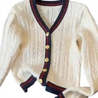 Pull-over élégant pour femme, style preppy universitaire, col en V, en acrylique, manches longues, style anglais