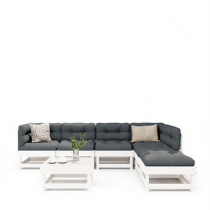 Ensemble de salon de jardin blanc avec structure en bois, 6 places, mobilier d'extérieur au design contemporain, résistant aux intempéries - Product Image 1
