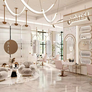 Diseño de Salón de Belleza de Lujo, Estación de Barbería Personalizada, Juego de Muebles Modernos para Salón de Peluquería con Luces LED - Product Image 1