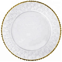 Assiettes de présentation en verre doré en relief, transparentes, 13 pouces, avec bord doré, durables pour mariages et diverses occasions – Vente en gros usine