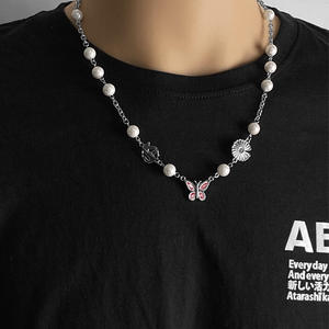 Collier papillon chaîne pour adolescentes garçons marguerite fleur <span class=keywords><strong>argent</strong></span> plaqué bijoux de mode colliers de perles esthétiques individuels 1 - Product Image 3