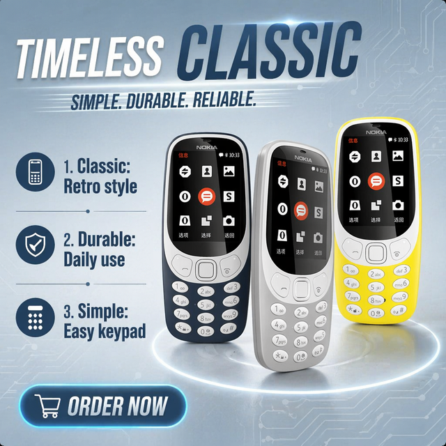 Mobile Phone for 3310 2G Bar Feature Phone with Colored Screen FM Radio Seniors Phone 2.4" Display 1000-1499mAh Battery
