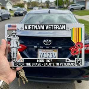 Vietnam Veteran License Plate Frame 1955-1975 Aluminum Alloy <b>Waterproof</b> <b>Sunscreen</b> Embed Style - Product Image 4