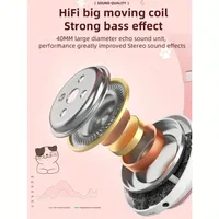Headphone Nirkabel Anak Motif Kucing Lucu dengan Telinga RGB, Mikrofon, Pengisian Daya Type-C, Stereo, Earphone Musik untuk Anak-Anak, Hadiah untuk Anak