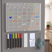 Calendrier magnétique en acrylique pour réfrigérateur, tableau de planification effaçable à sec, ensemble de tableaux mensuels et hebdomadaires, tableau de notes pour l'organisation de la cuisine