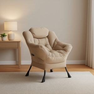Sillón Reclinable Tapizado con Espuma de Alta Densidad, Reclinación Manual, Tela Beige, Mueble Contemporáneo para Sala de Estar - Product Image 2