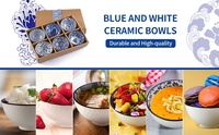 Y-vaisselle bleue et blanche de 4.5 pouces de style japonais, ensemble de bols à emporter en céramique, boîte cadeau pour cadeau