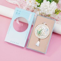 Miroir de maquillage portable double face avec poignée en métal style pivoine chinoise, pompon, cadeau culturel créatif touristique
