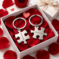 Porte-clés puzzle en acier inoxydable avec impression UV, lot de deux pièces, pour cadeau de Saint-Valentin, vente en gros, breloque souvenir