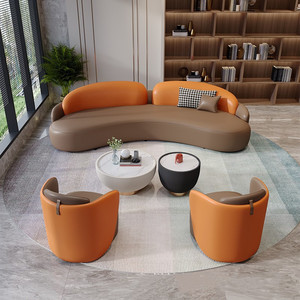 Conjunto de Sofás Curvos de Cuero, Muebles Modulares para Oficina, Sala de Reuniones, Hotel, Salón de Belleza, Área de Recepción - Product Image 2