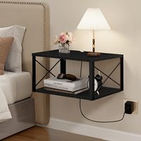 Table de lit flottante en bois avec trous de câble, tête de lit murale à 2 couches, table de nuit suspendue pour chambre à coucher, salle de bain
