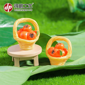 <b>Miniature</b> Resin Persimmon Basket Ornament Cute Simulation Fruit Desktop Decoration Round Shape Solid Color Design - Product Image 5