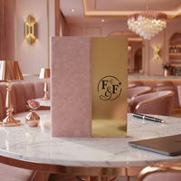 Protège-menu en cuir PU rose pour restaurant et bar avec logo plaqué or