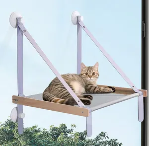 Geerduo Pet Universal Indoor Foldable Removable Wood Frame Hanging Cat Resting Sleeping Window Hammock Seat Perch Bed