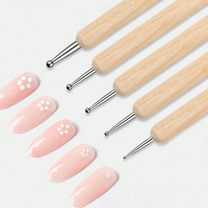 Juego de 5 bolígrafos de punteado de 2 vías con mango de madera para arte de uñas, gel acrílico, pedrería, herramienta de manicura para detalles y pintura - Product Image 2