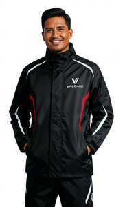 VRECASE <b>Waterproof</b> Hooded Rain <b>Jacket</b> Black Red <b>White</b> Stripes Outdoor Hiking Travel Wear Adult Universal Modern Style - Product Image 6