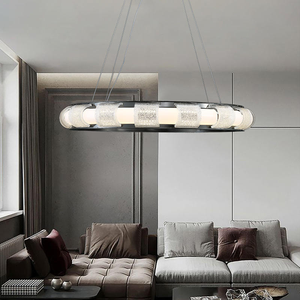 철 유리 LED 샹들리에 포스트모던 거실 식당 빌라 장식 G9 전구 LED 라운드 펜던트 조명 - Product Image 6