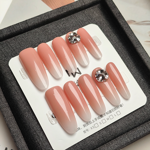 10 pièces de faux ongles de luxe faits à la main, vente en gros, design français nude, ombré <span class=keywords><strong>rose</strong></span>, <span class=keywords><strong>strass</strong></span>, couverture complète - Product Image 1