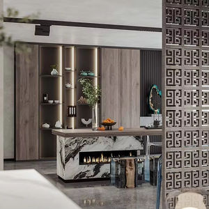 Muebles de TV de Estilo Moderno de Madera Maciza con Estantes Abiertos con Diseño de Grano de Madera y Tira de LED para Comedor - Product Image 1