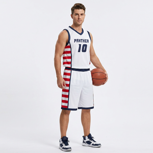 Ensemble de maillot de basket-ball pour homme Panther, blanc, rouge, bleu, rayé, col en V, sans manches, respirant, coupe athlétique, toutes saisons - Product Image 1