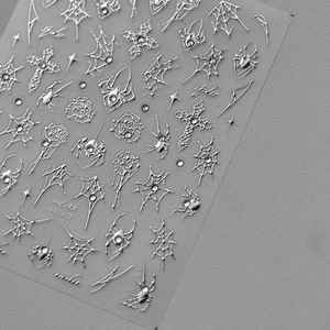 Adesivi per unghie di Halloween con croce scura ragnatela rosa cristallo di diamante stile gotico bianco nero argento decalcomanie Manicure adesivo 3D - Product Image 6