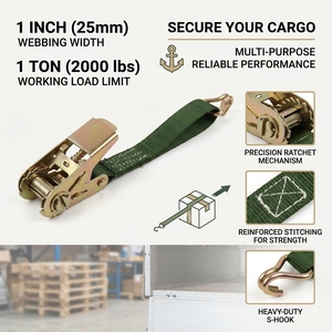 Heavy Duty 1 Inch 1 Ton Ratchet Tiedown Strap Double S <strong>Hook</strong> for Moving Boxes Furniture <strong>Van</strong> Load Restraint - Product Image 1