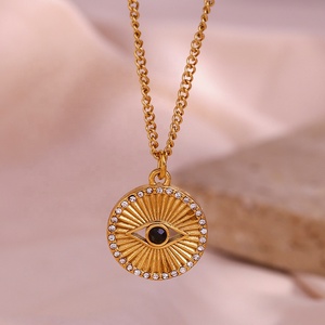 אופנה ריינסטון תכשיטי חקוק Sunburst עין רע שרשרת זהב מצופה נירוסטה תכשיטים - Product Image 5