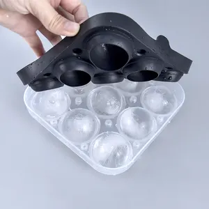 BPA Free eco-friendly 9 cavità 2 pollici in Silicone rotondo cubetto di ghiaccio sfera sfera di ghiaccio con coperchio per cocktail Bourbon Whiskey