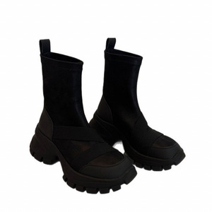 Botines Deportivos Retro de Piel Vacuna con Parches, Plataforma de 7 cm, Tacón Oculto, Estilo Calcetín, Elásticos y Estilizadores para Figuras Pequeñas - Product Image 1