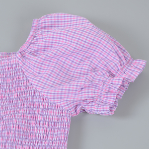 Abito Estivo 2026 per Bambine in Cotone Traspirante con Maniche a Sbuffo e Fantasia Gingham Classica, Opzioni OEM/ODM, Abbigliamento Personalizzato per Bambine - Product Image 4