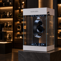 Vitrine rotative à 360° pour casque audio, double anneau LED 12 LED, vitesse réglable, lévitation magnétique, présentoir en acrylique