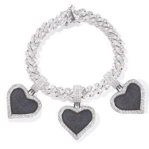 9mm 쿠바 체인 사진 팔찌 쥬얼리 힙합 아이스 펑크 메모리 미니 하트 펜던트 - Product Image 2