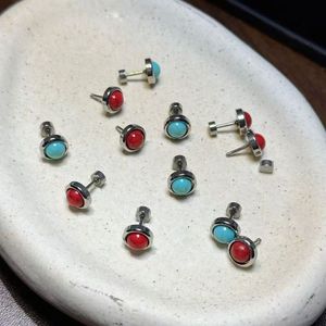 Stud <b>Earrings</b> <b>Red</b> Lake Blue Bezel Setting Geometric Ball Shape Unisex Couple Style Gift Fashionable New Design - Product Image 2