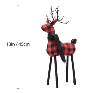 Red Black Tartan 18in Tall Leg Reindeer Decor with Natural Branch Antlers Modern Winter Accent for Floor Mantels and <b>Shops</b> - Product Image 3